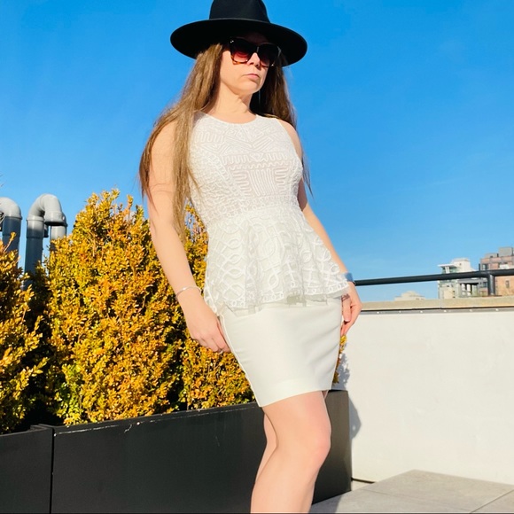 Catherine Malandrino Bodycon Dresses Peplum Sheer Sleeveless Eyelash Patchwork - Picture 3 of 15